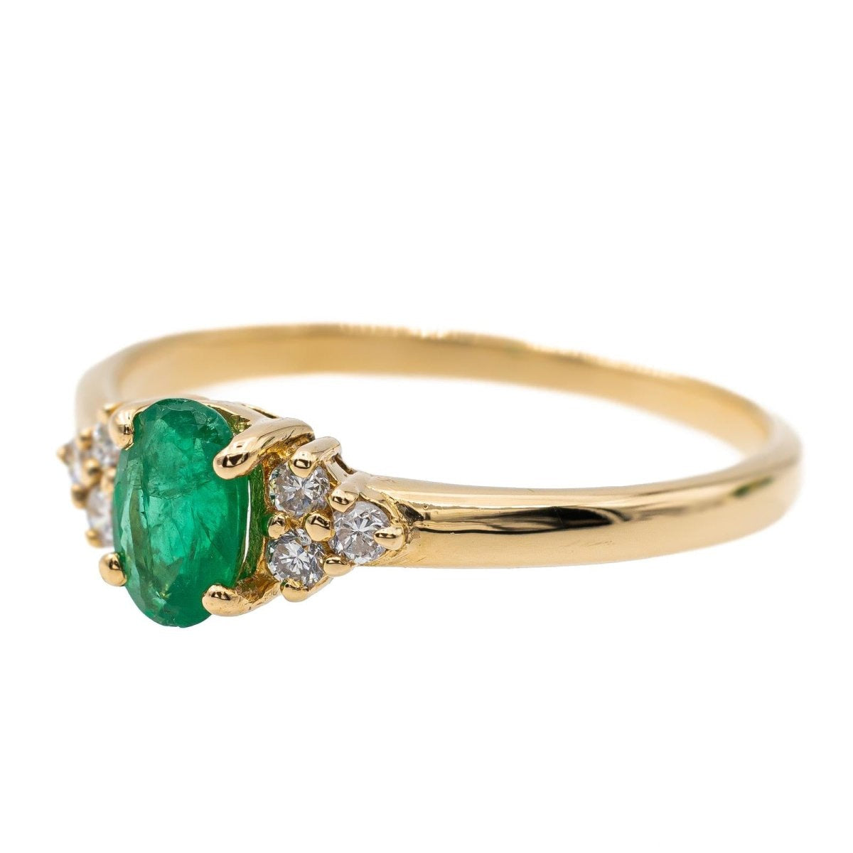 Bague en or jaune, émeraude, et diamant - Castafiore