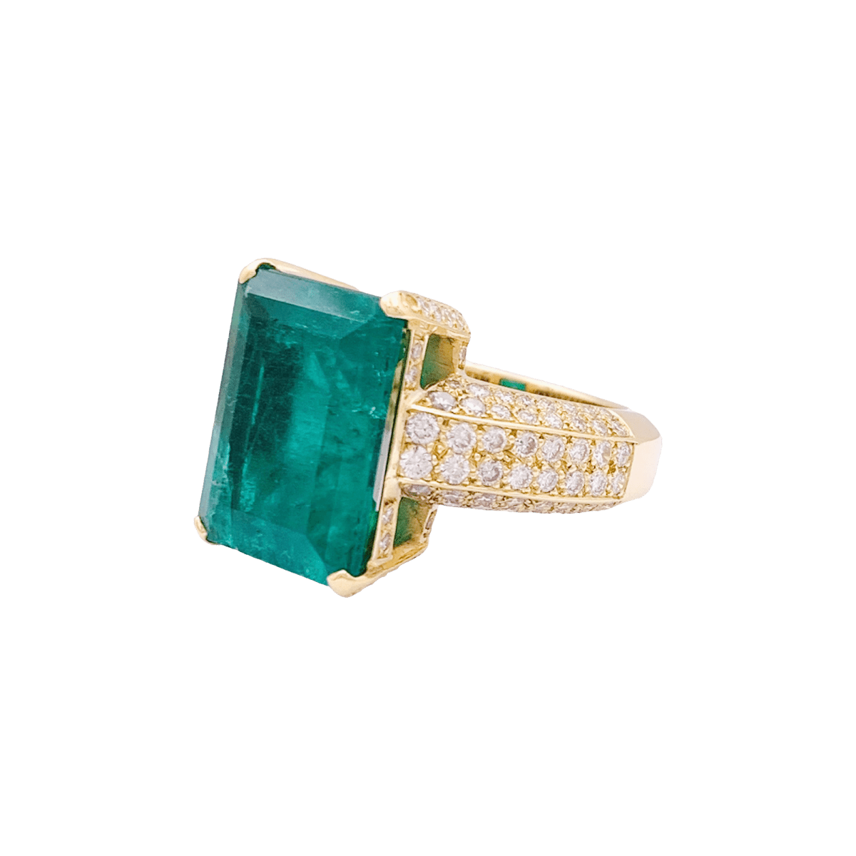 Bague en or jaune, émeraude et diamants - Castafiore