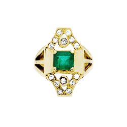 Bague en or jaune, émeraude et diamants - Castafiore
