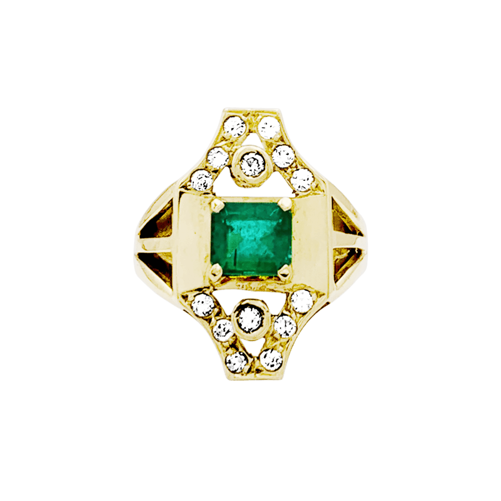 Bague en or jaune, émeraude et diamants - Castafiore