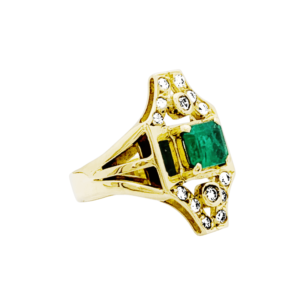 Bague en or jaune, émeraude et diamants - Castafiore