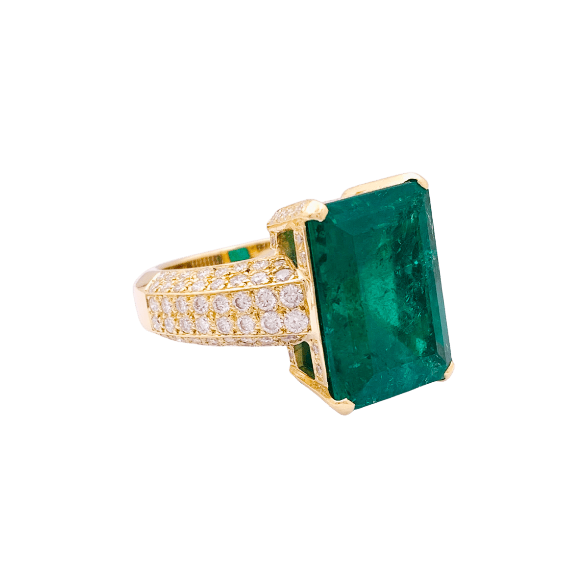 Bague en or jaune, émeraude et diamants - Castafiore