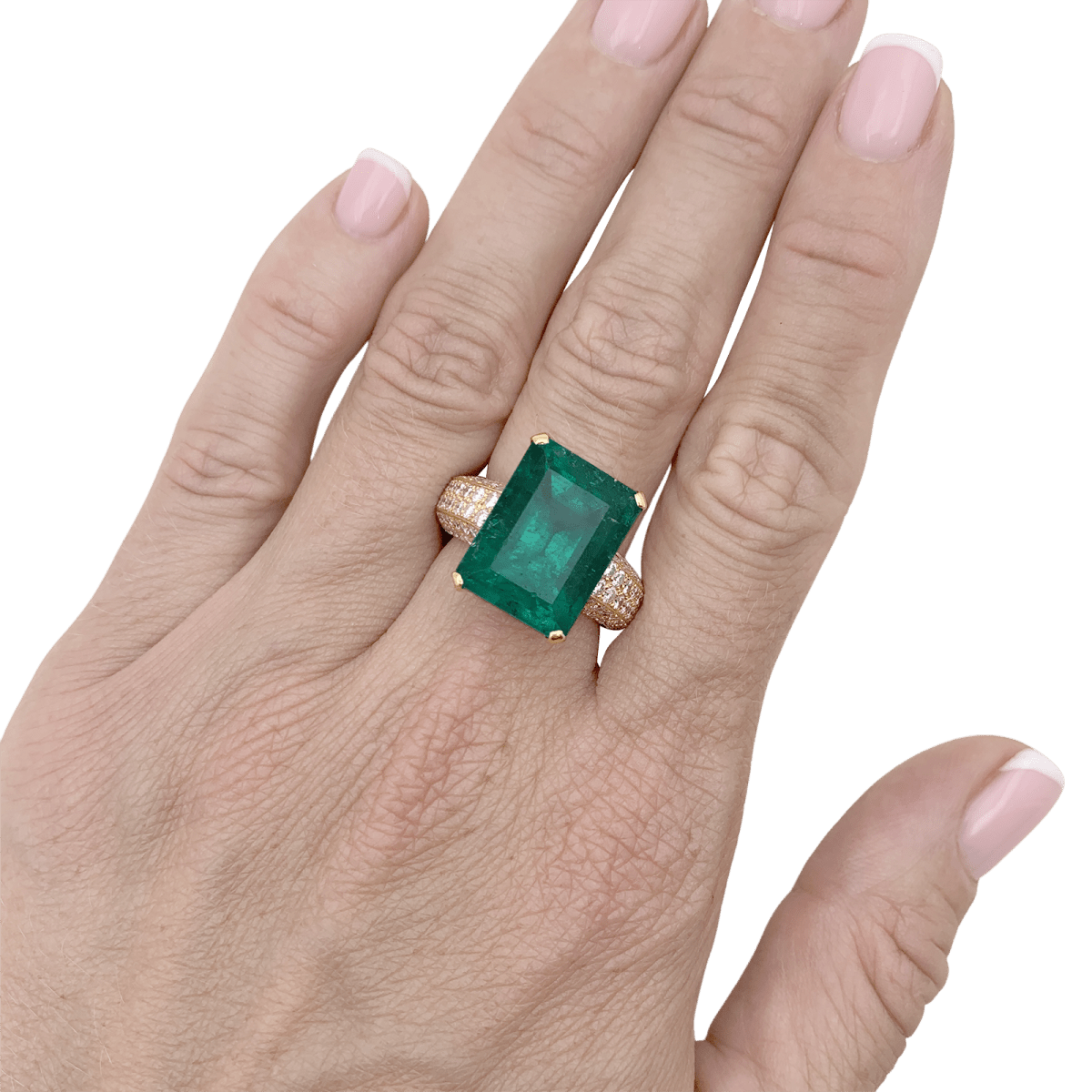 Bague en or jaune, émeraude et diamants - Castafiore