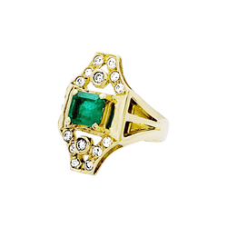 Bague en or jaune, émeraude et diamants - Castafiore