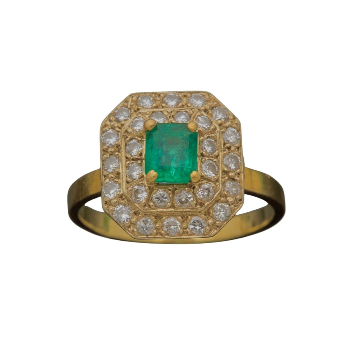 Bague en or jaune, émeraude et diamants - Castafiore
