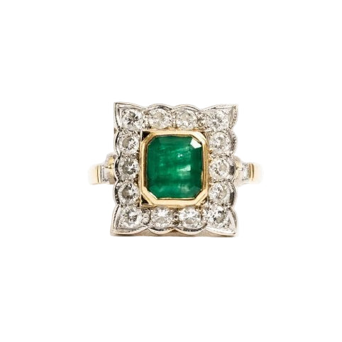 Bague en or jaune émeraude et diamants - Castafiore