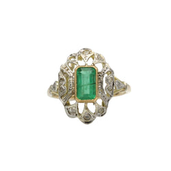 Bague en or jaune, émeraude et diamants - Castafiore