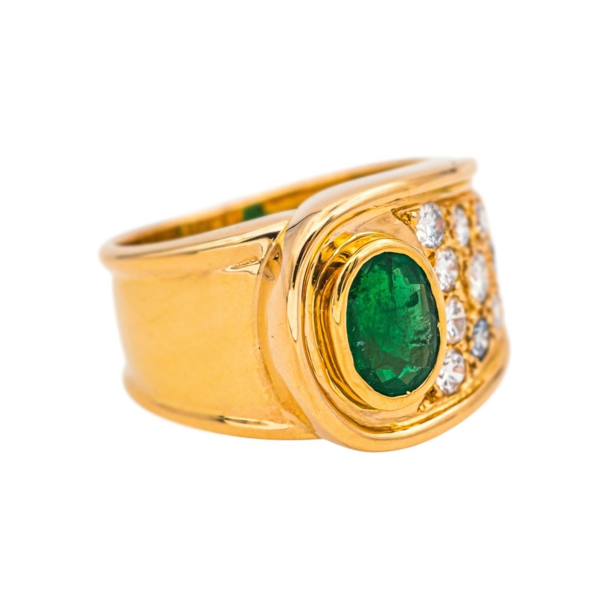 Bague en or jaune, émeraude et diamants - Castafiore