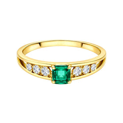 Bague en or jaune, émeraude, et diamants - Castafiore