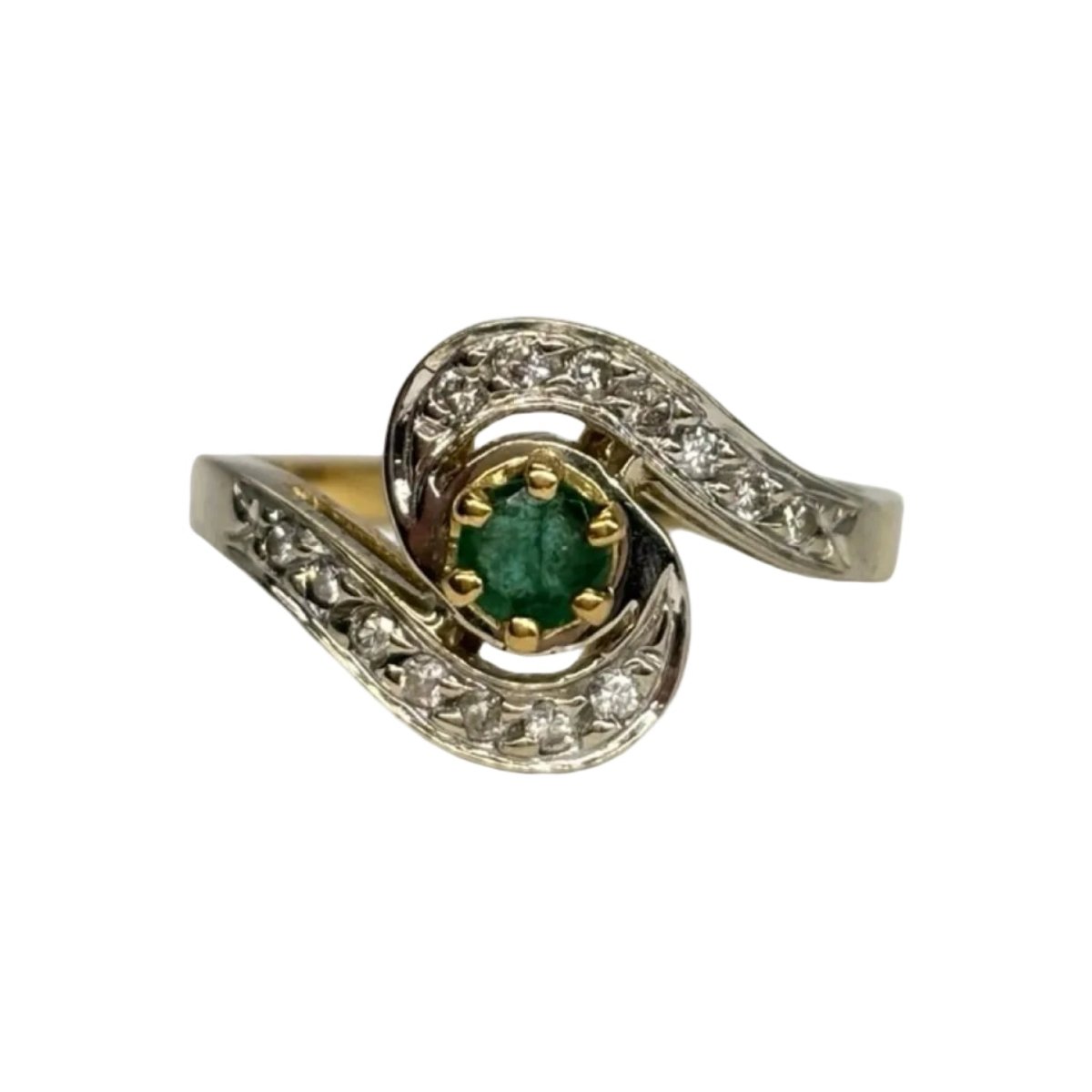Bague en or jaune, émeraude, et diamants - Castafiore