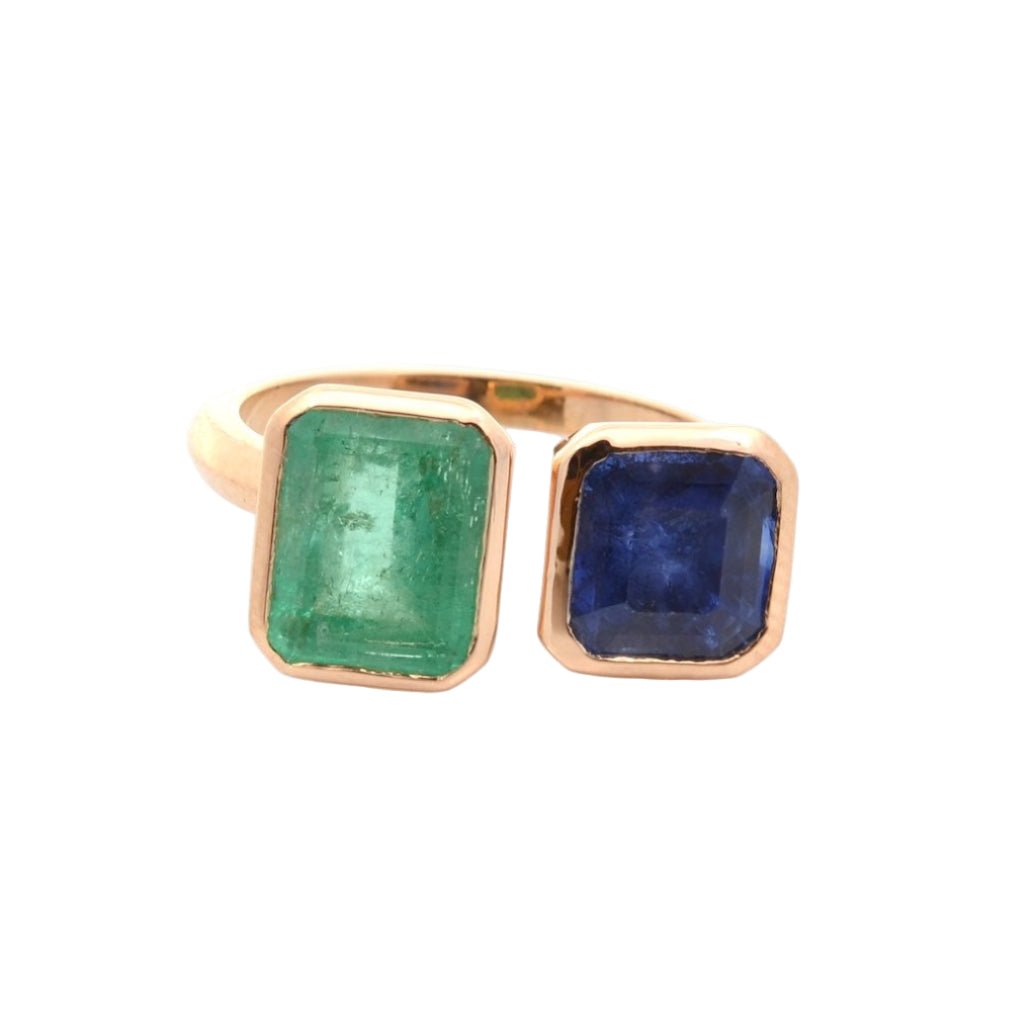 Bague en or jaune, émeraude et saphir - Castafiore