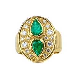 Bague en or jaune, émeraudes et diamants - Castafiore