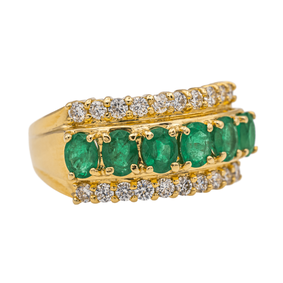 Bague en or jaune, émeraudes et diamants - Castafiore