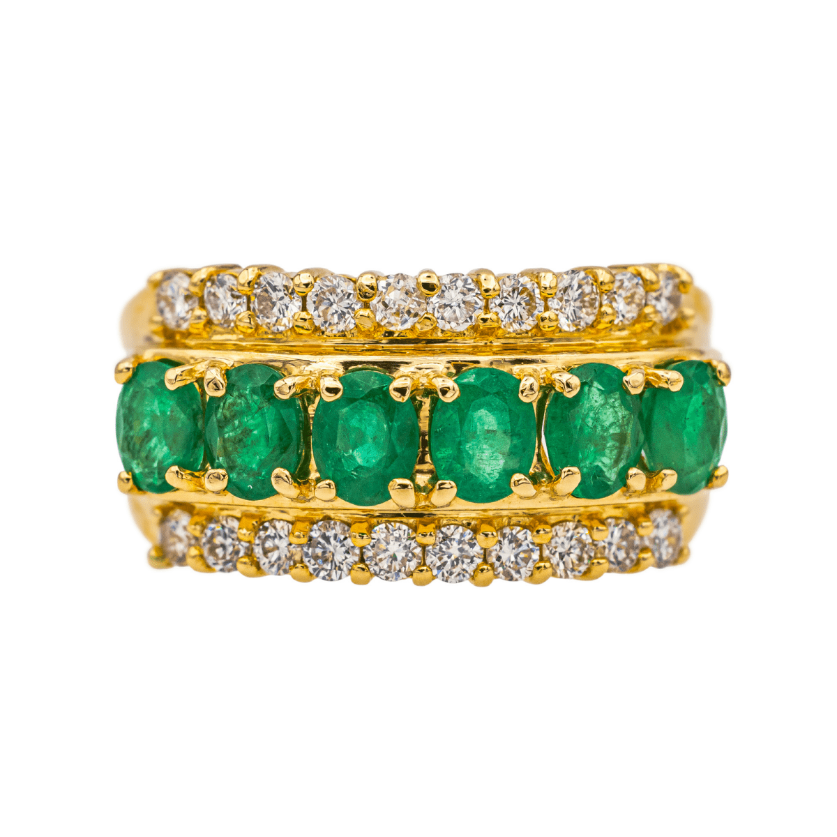 Bague en or jaune, émeraudes et diamants - Castafiore