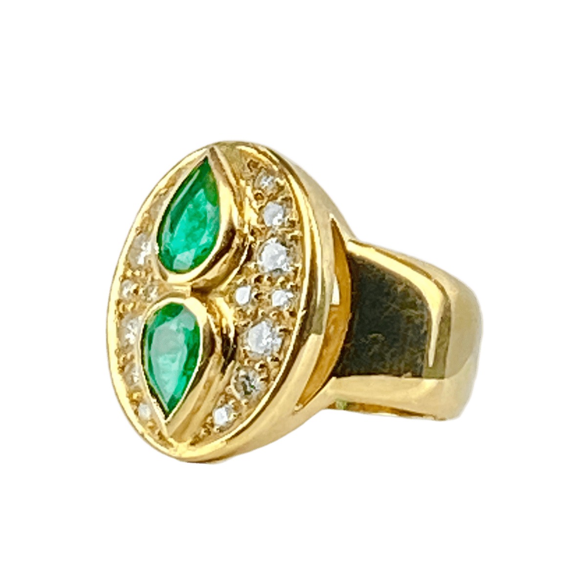 Bague en or jaune, émeraudes et diamants - Castafiore