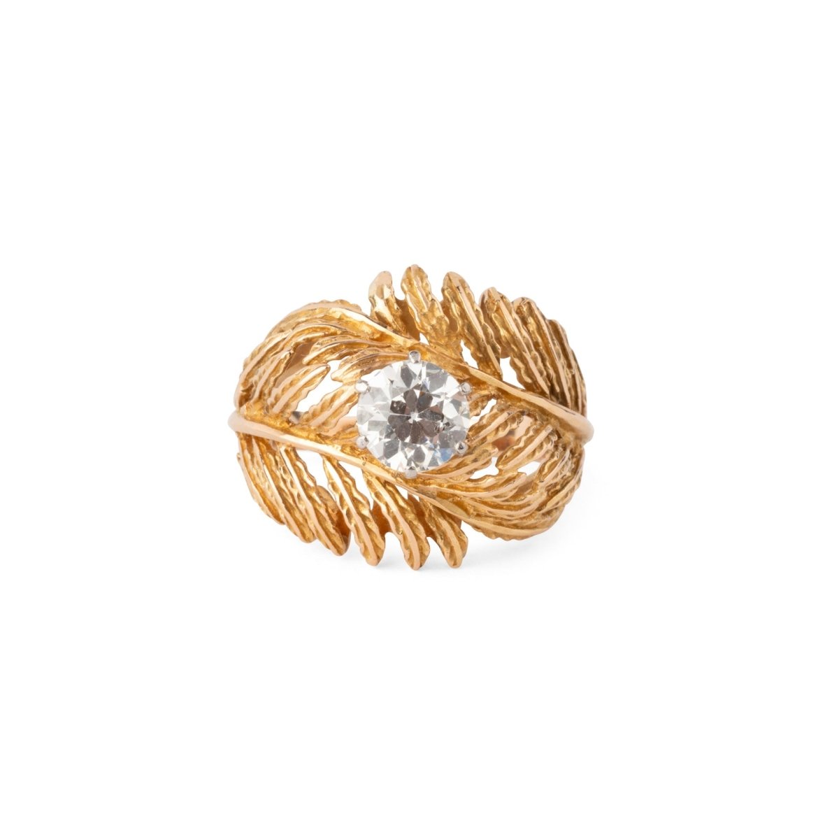 Bague en or jaune en forme de plume ornée d'un solitaire - Castafiore