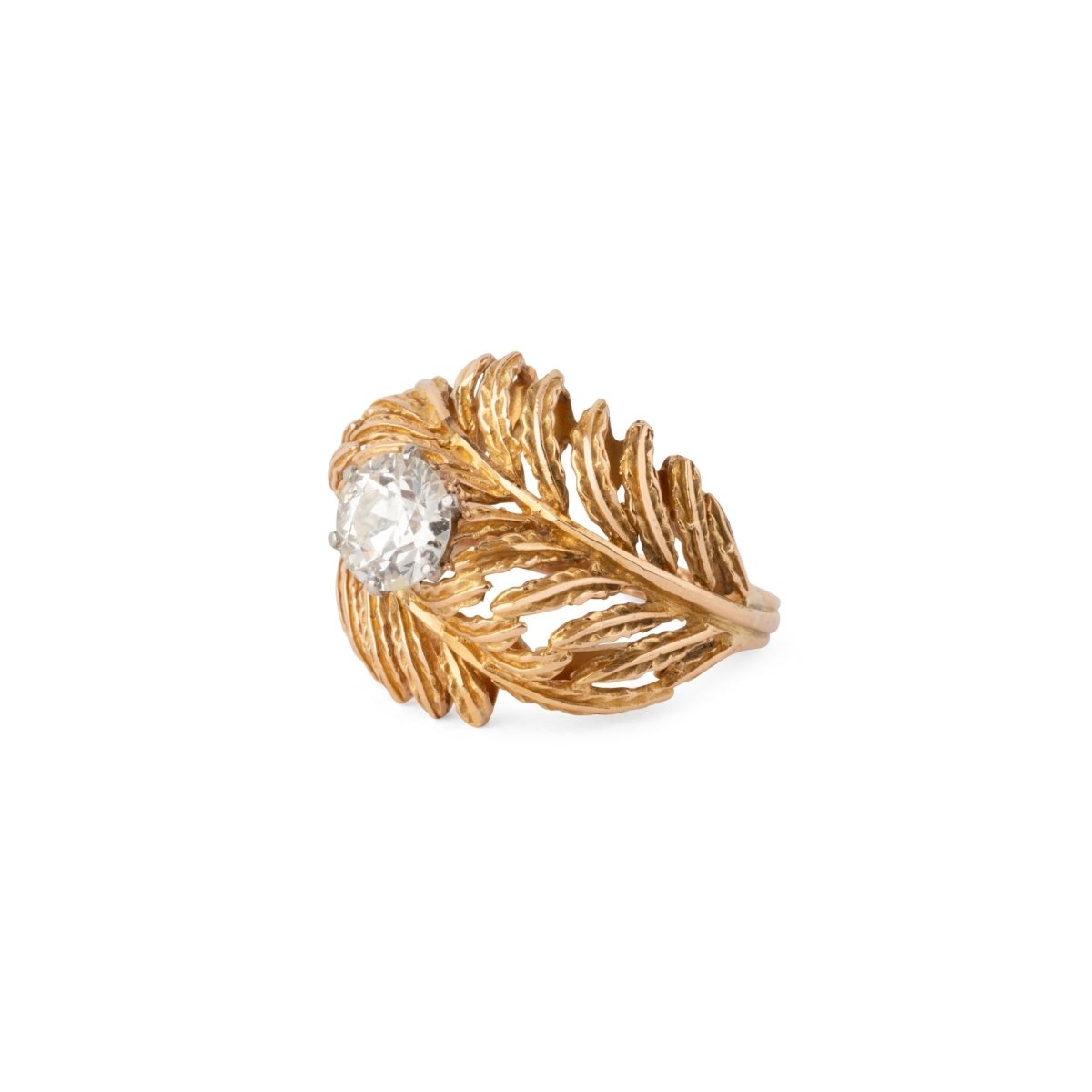 Bague en or jaune en forme de plume ornée d'un solitaire - Castafiore