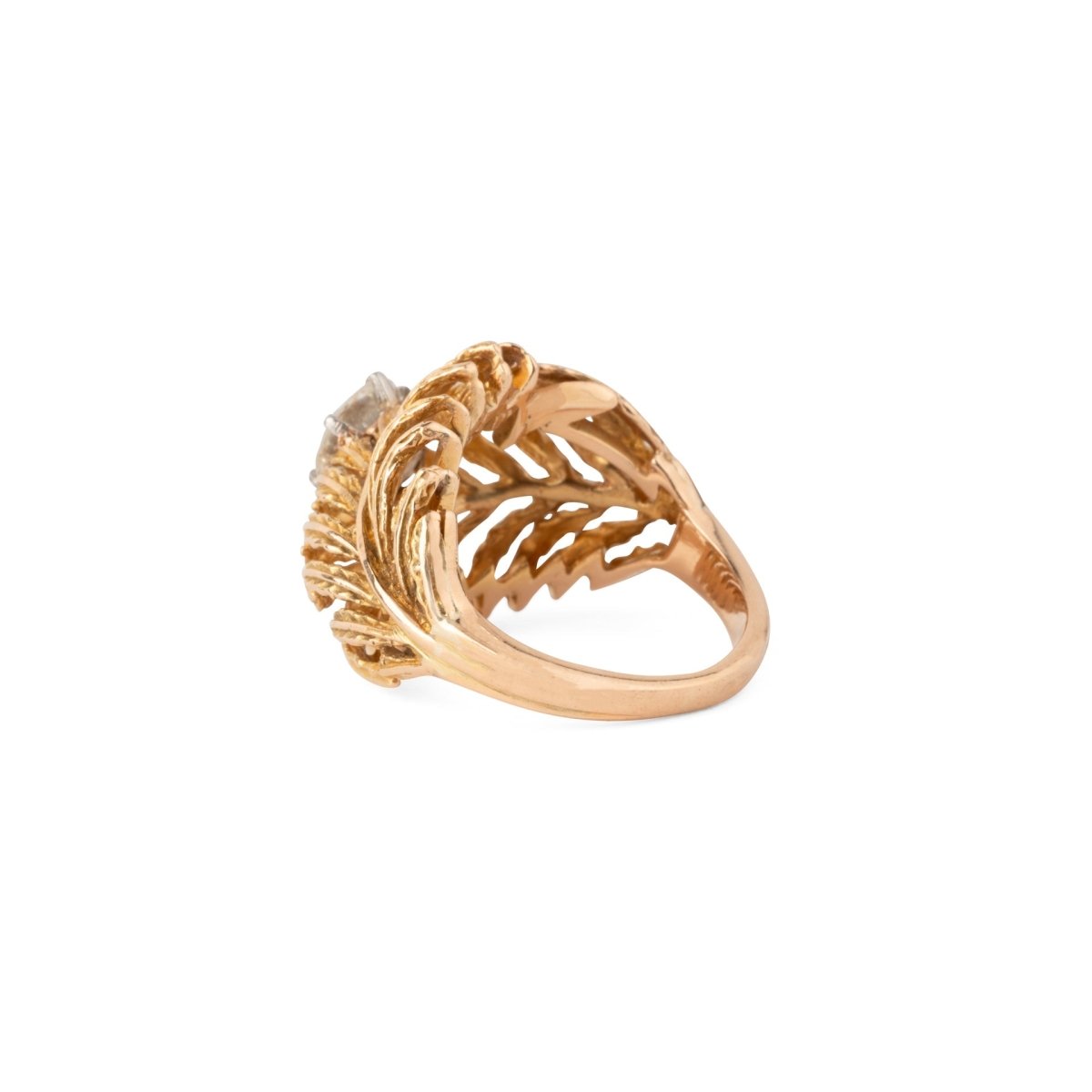 Bague en or jaune en forme de plume ornée d'un solitaire - Castafiore