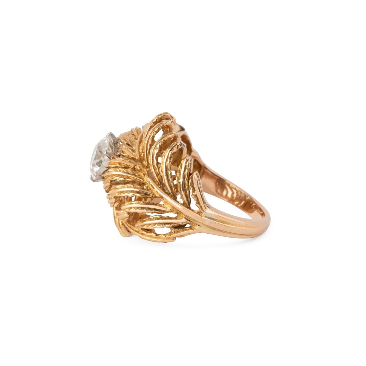 Bague en or jaune en forme de plume ornée d'un solitaire - Castafiore