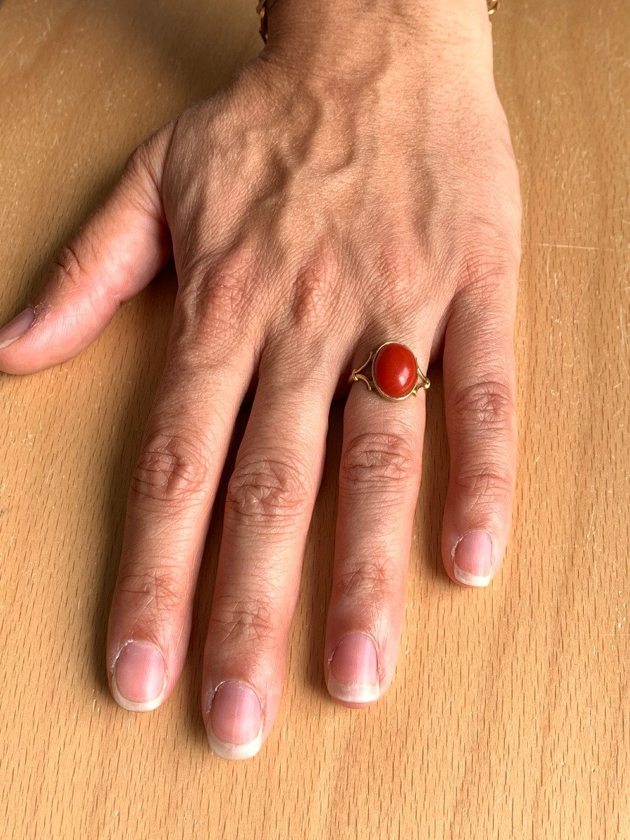 Bague en or jaune et corail rouge - Castafiore