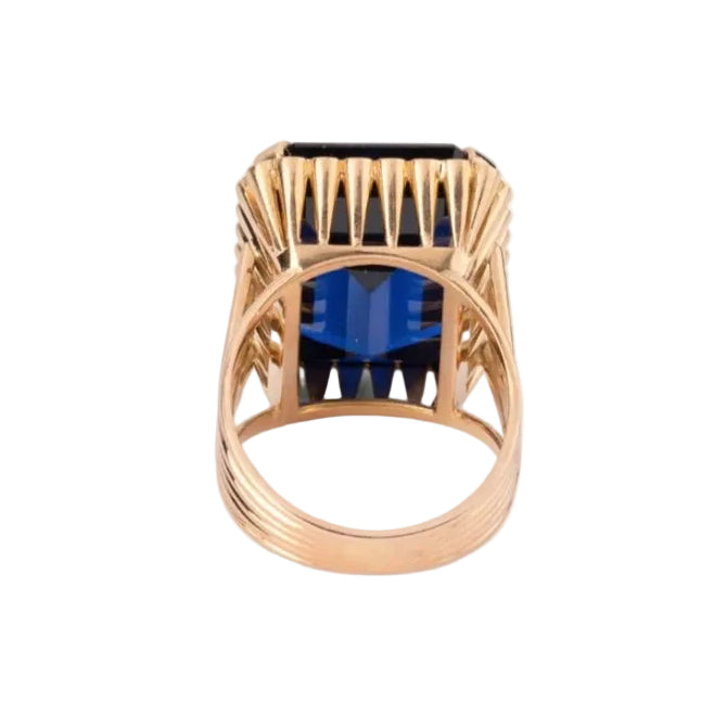 Bague en or jaune et spinelle bleue - Castafiore