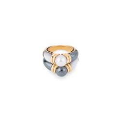 Bague en or jaune, hématite et nacre - Castafiore