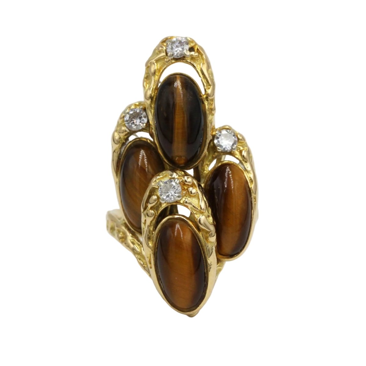 Bague en or jaune, oeil - de - tigre et diamants - Castafiore
