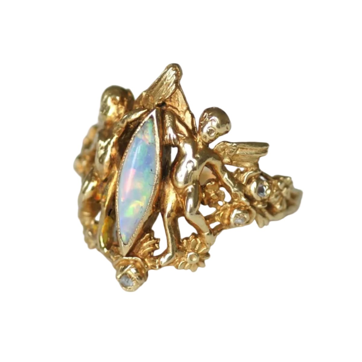 Bague en or jaune, opale et diamants - Castafiore