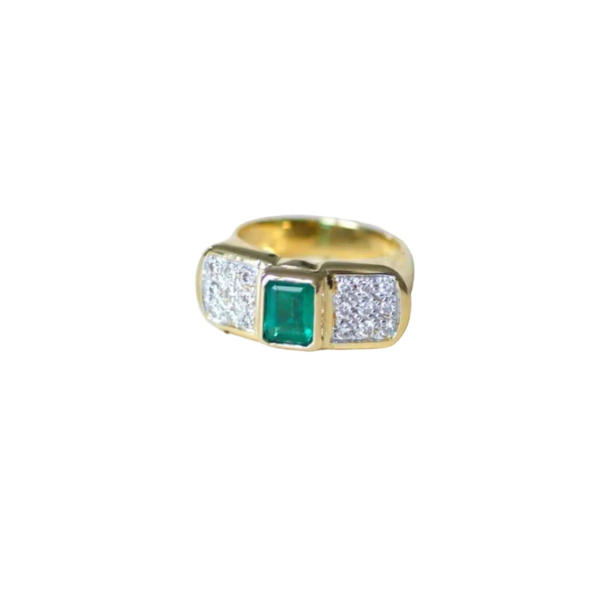 Bague en or jaune, or blanc, émeraude, et diamants - Castafiore