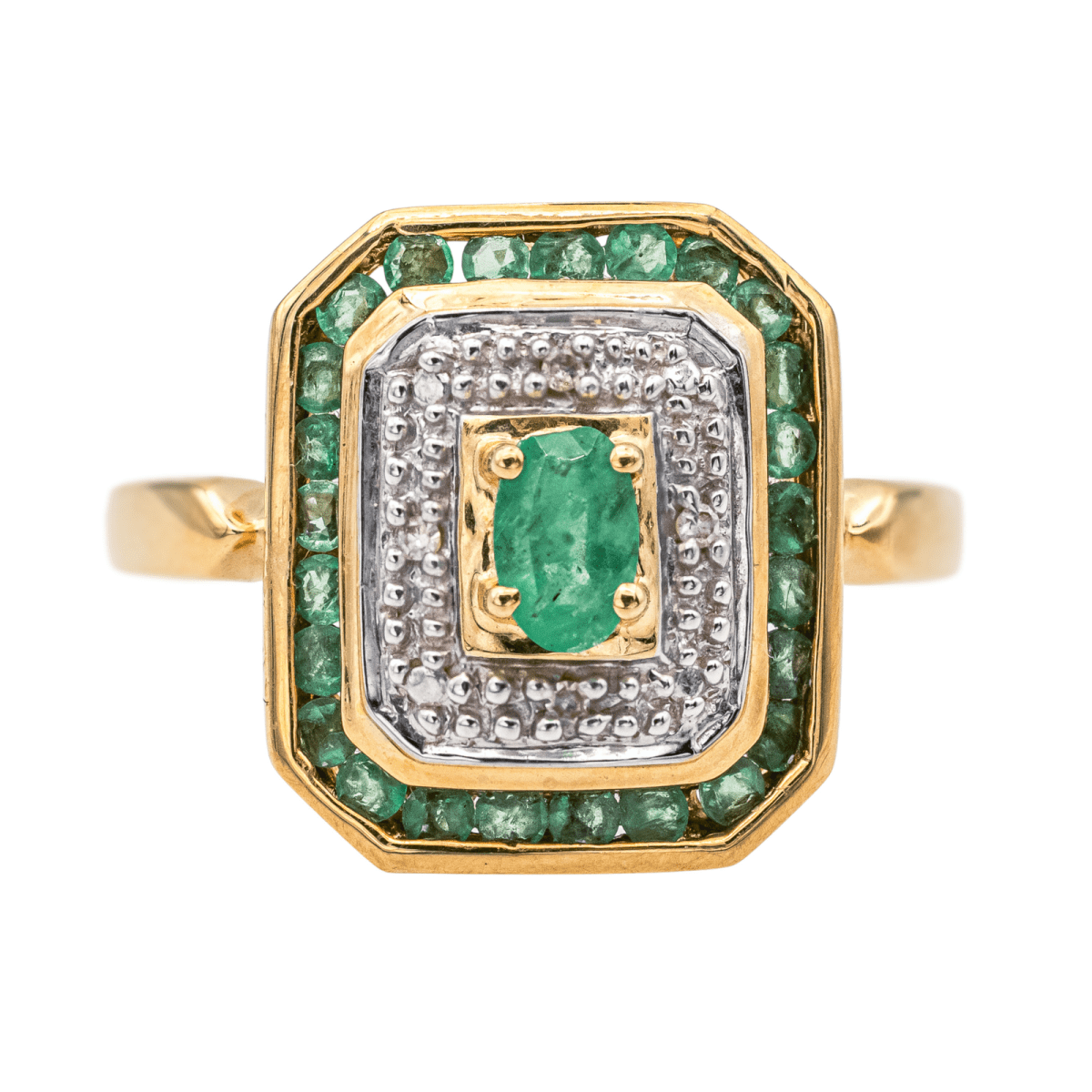 Bague en or jaune, or blanc, émeraudes et diamants - Castafiore