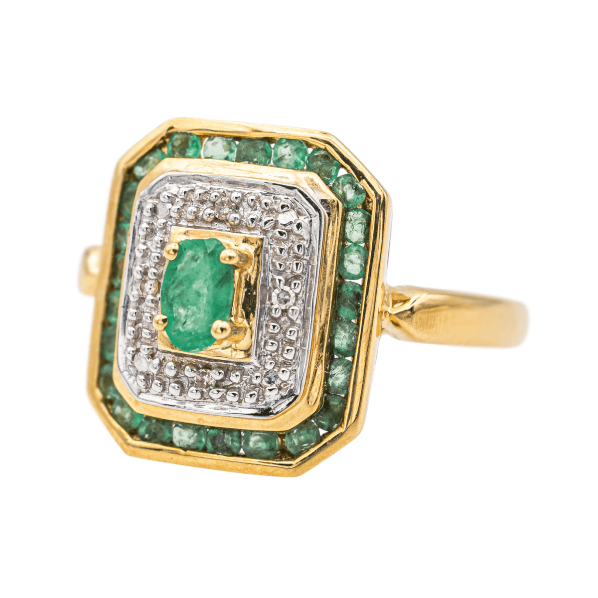 Bague en or jaune, or blanc, émeraudes et diamants - Castafiore