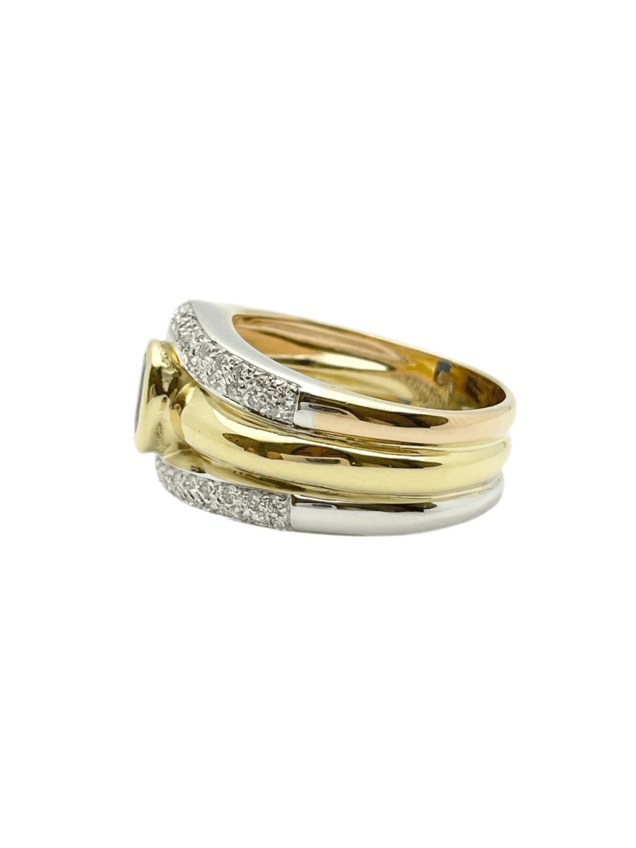 Bague en or jaune, or blanc, or rose, saphir et diamants - Castafiore