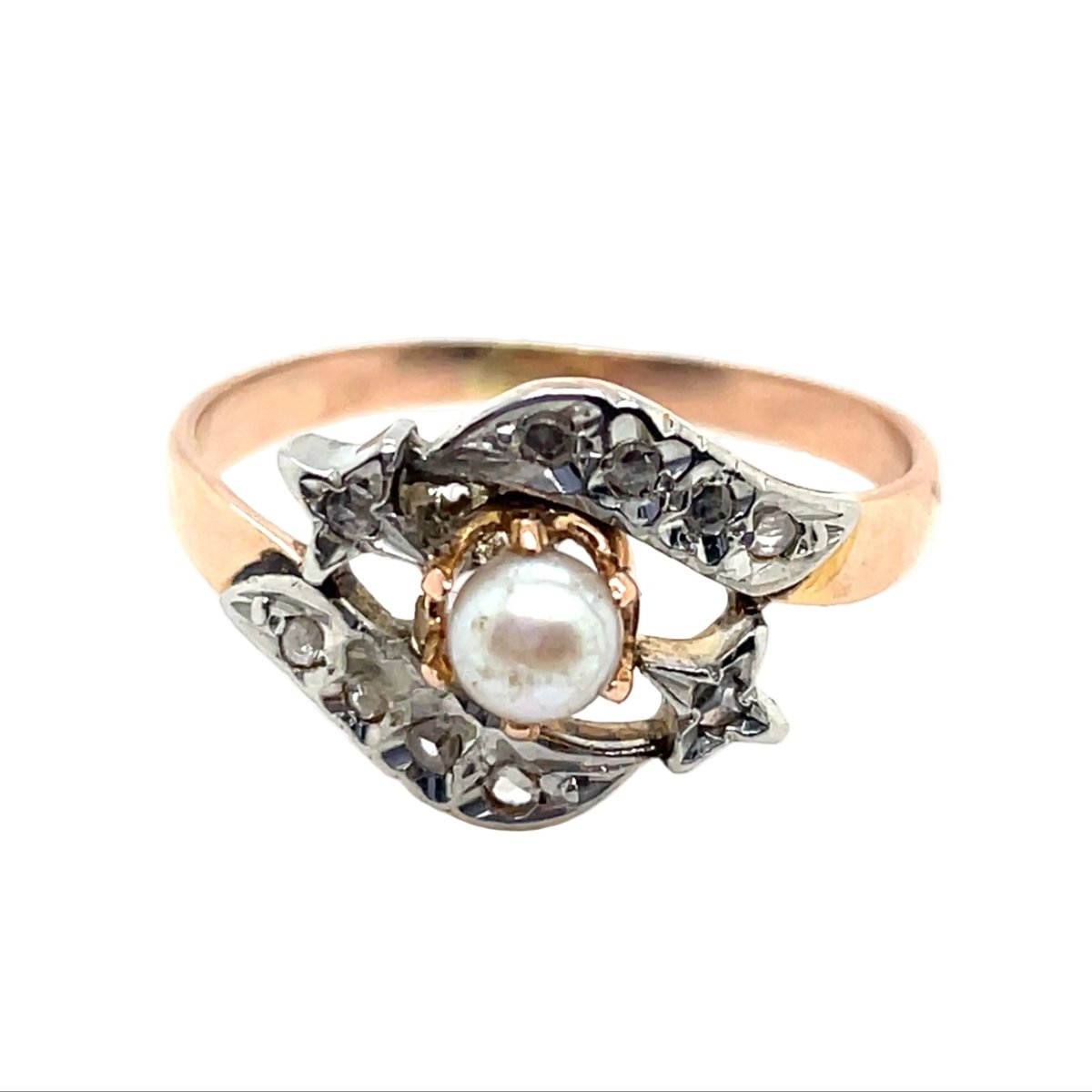 Bague en or jaune, or blanc, perle et diamants - Castafiore