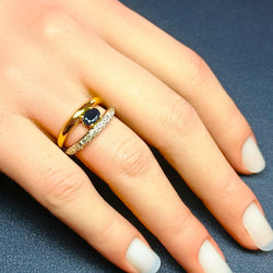 Bague en or jaune, or blanc, saphir, et diamants