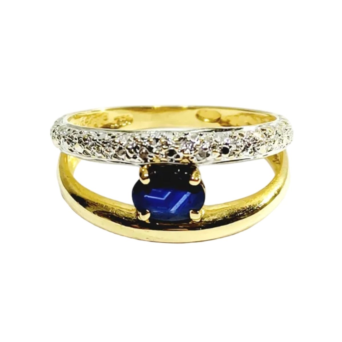 Bague en or jaune, or blanc, saphir et diamants - Castafiore