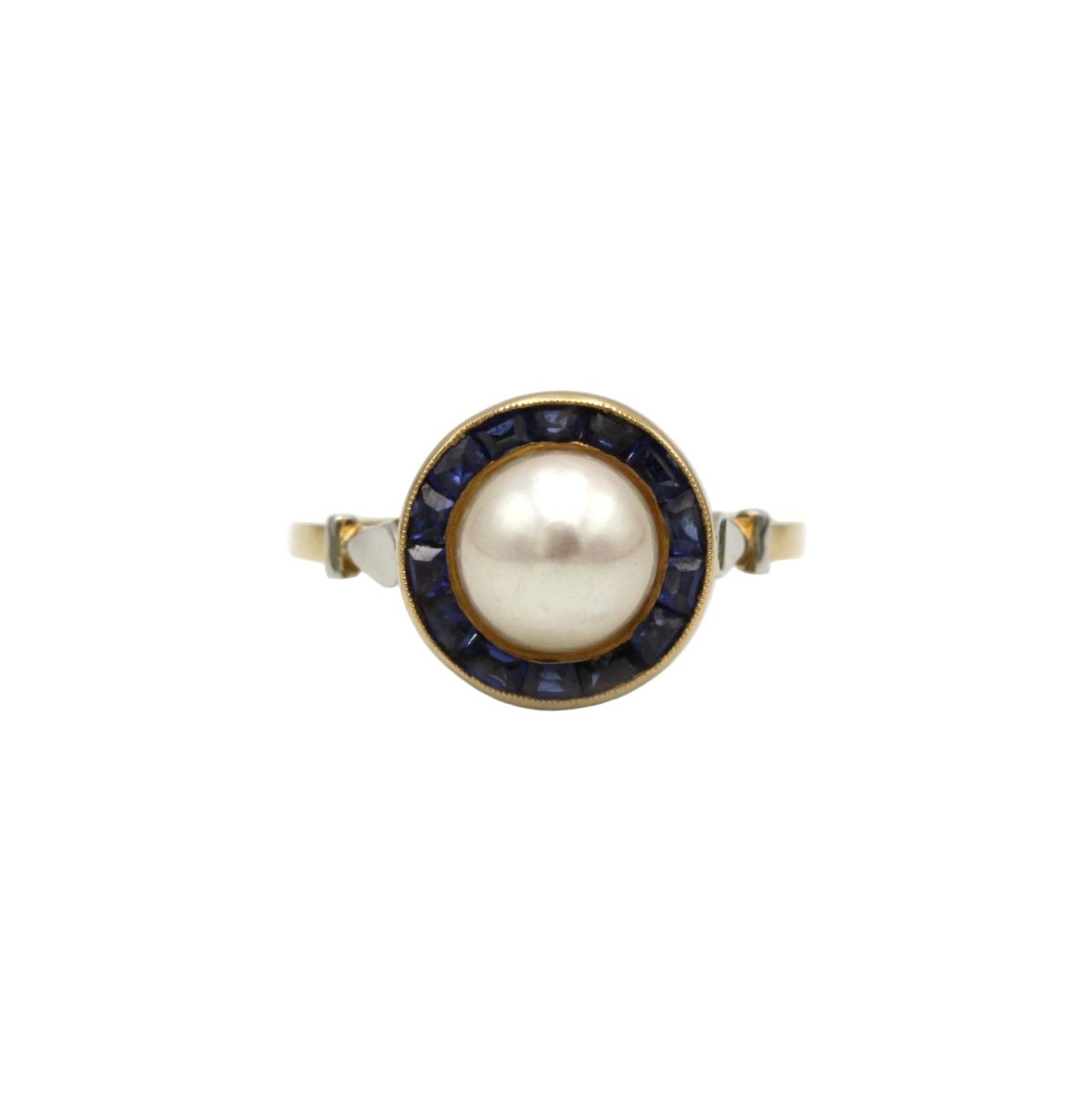Bague en or jaune, or blanc, saphirs, et perle - Castafiore