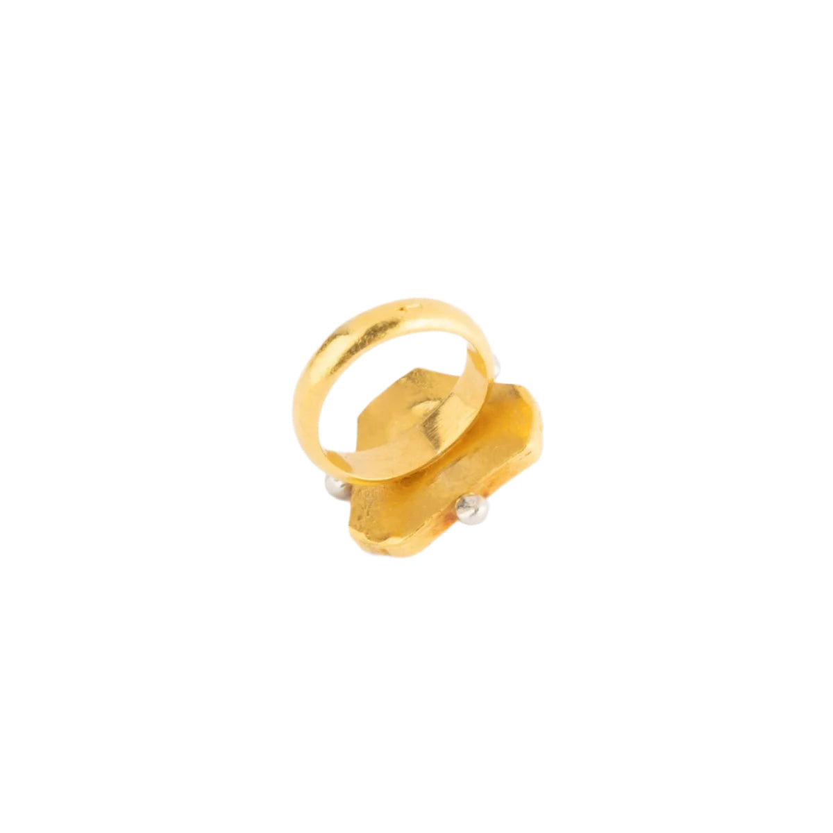 Bague Étrusque en or jaune, opale de feu, péridots et diamants