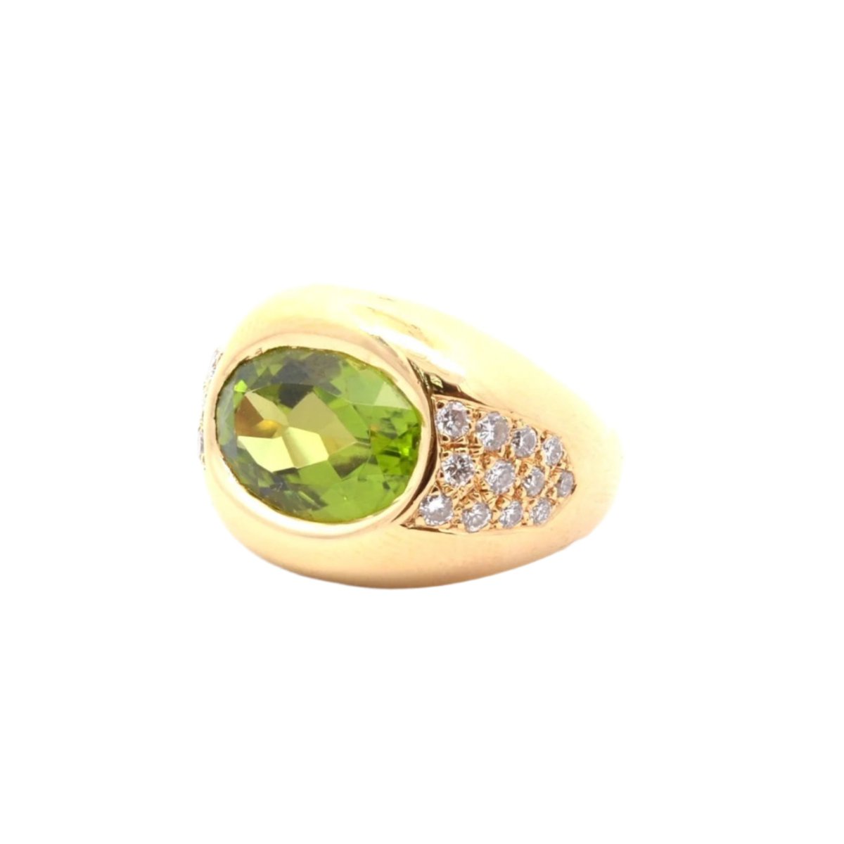 Bague en or jaune, péridot et diamants - Castafiore