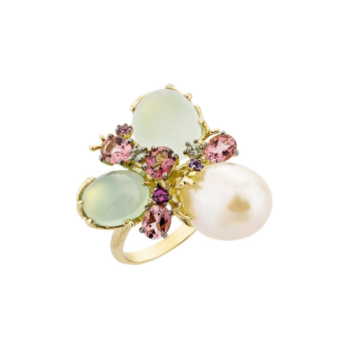 Bague en or jaune, perle et calcédoines - Castafiore