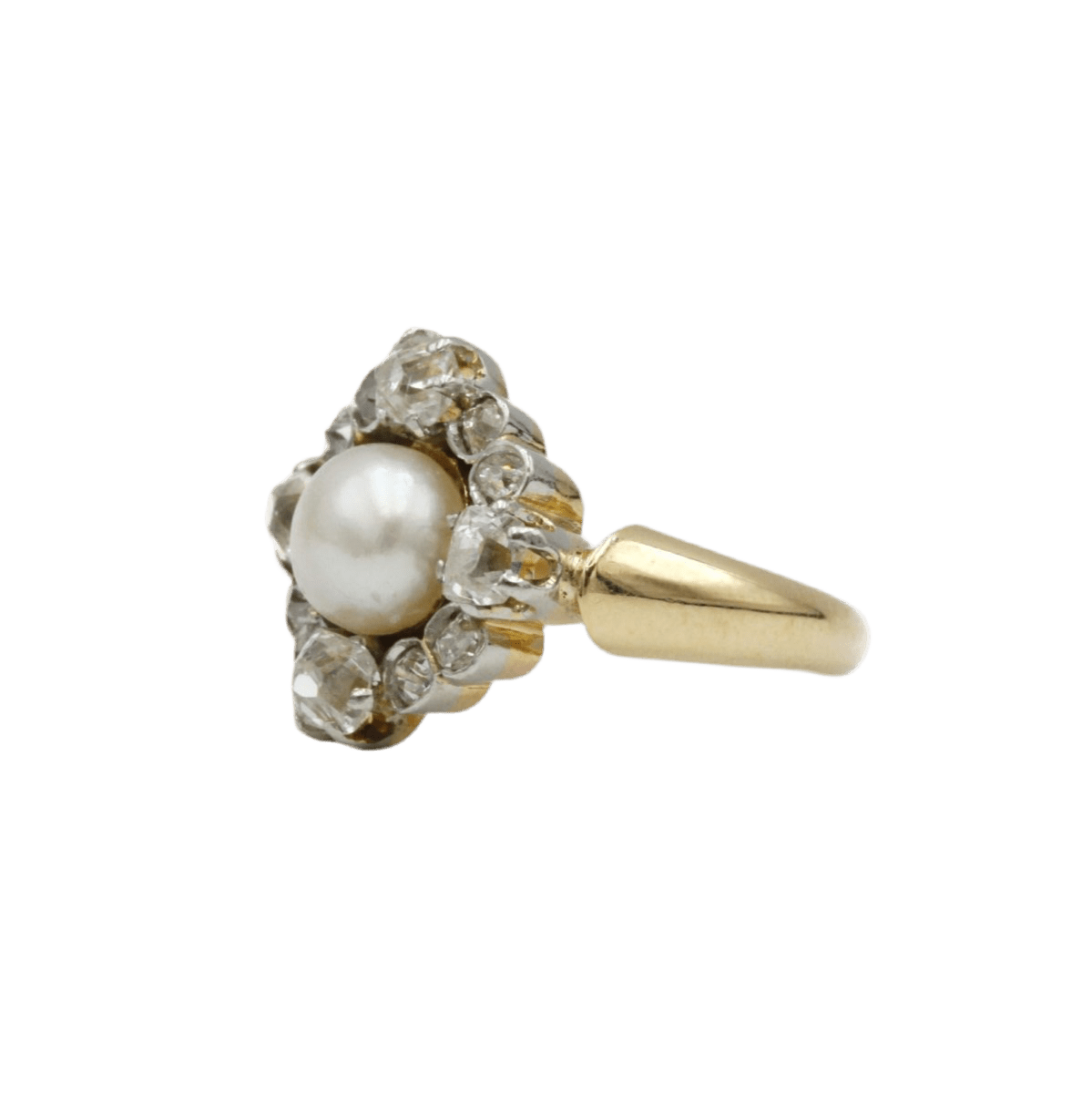 Bague en or jaune, perle et diamants - Castafiore