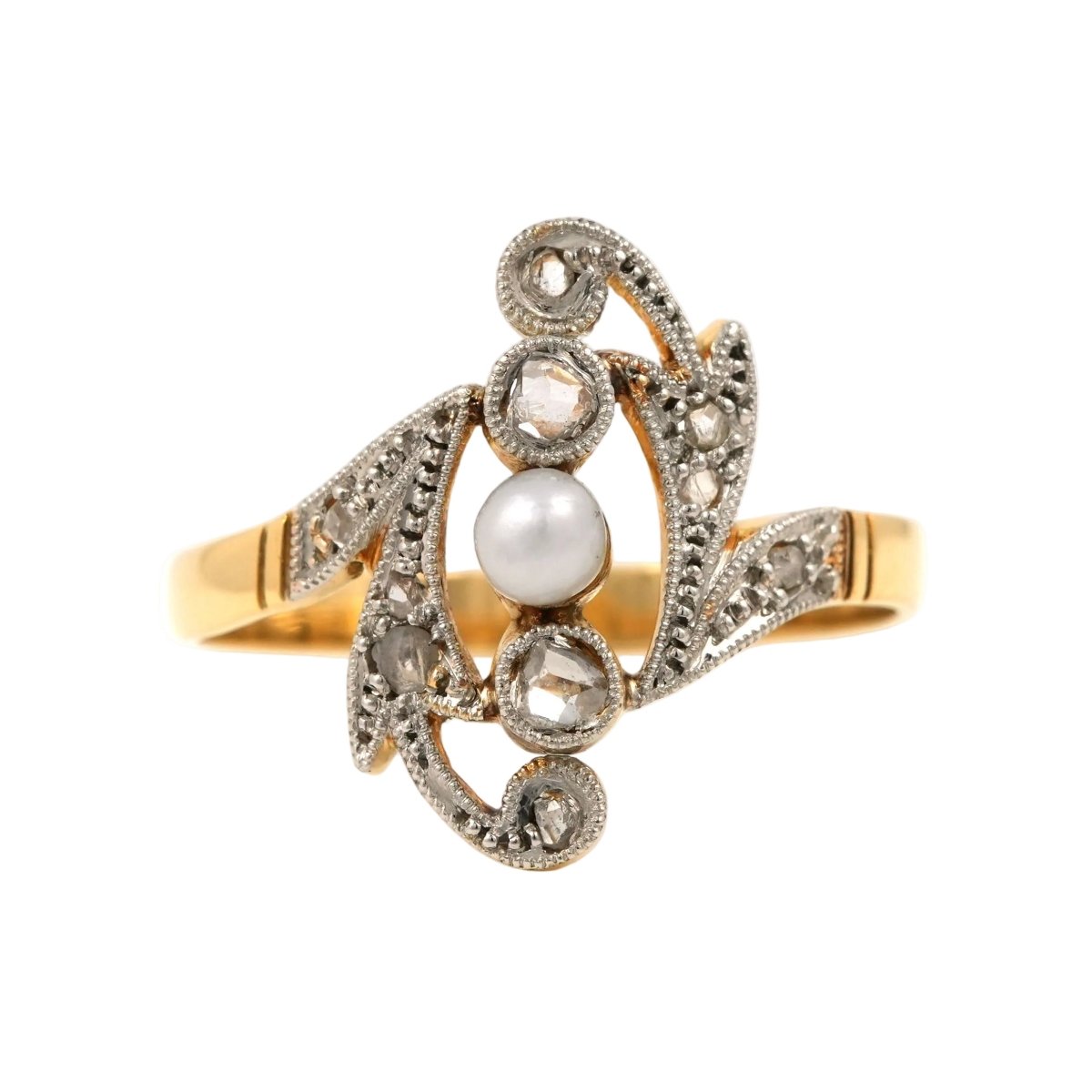 Bague en or jaune, perle et diamants - Castafiore