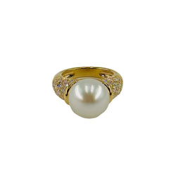 Bague en or jaune, perle et diamants - Castafiore