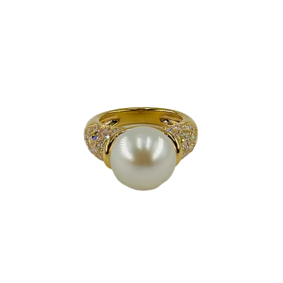 Bague en or jaune, perle et diamants - Castafiore