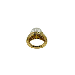 Bague en or jaune, perle et diamants - Castafiore