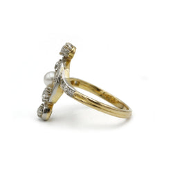 Bague en or jaune, perle et diamants - Castafiore