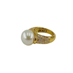 Bague en or jaune, perle et diamants - Castafiore