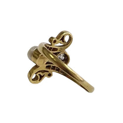 Bague en or jaune, perle et diamants - Castafiore