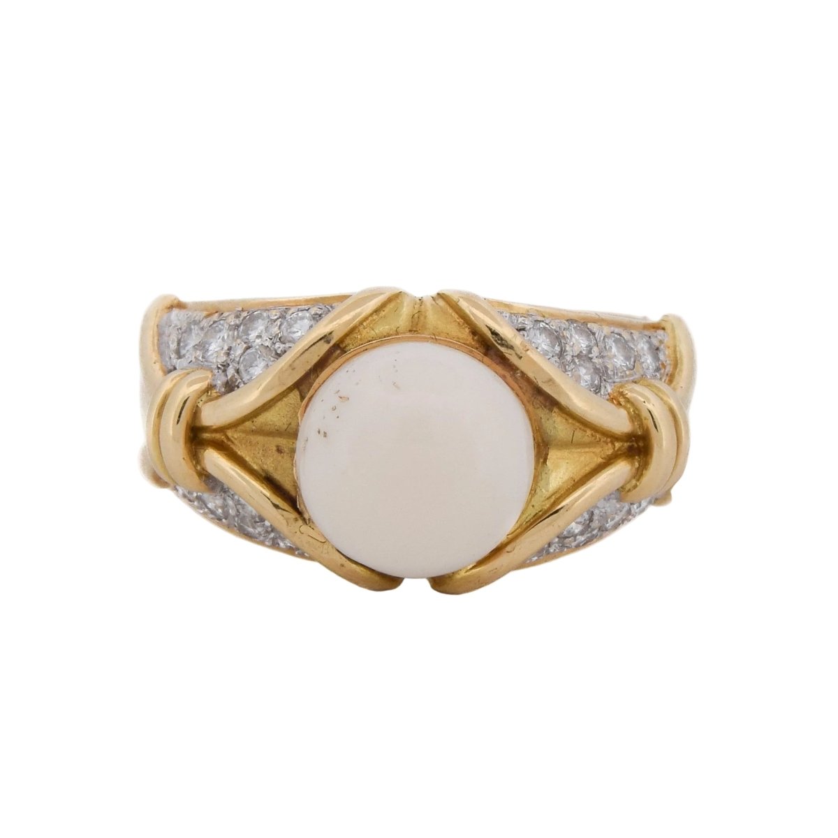 Bague en or jaune, perle et diamants - Castafiore