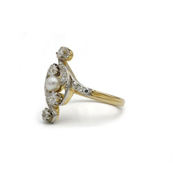 Bague en or jaune, perle et diamants - Castafiore