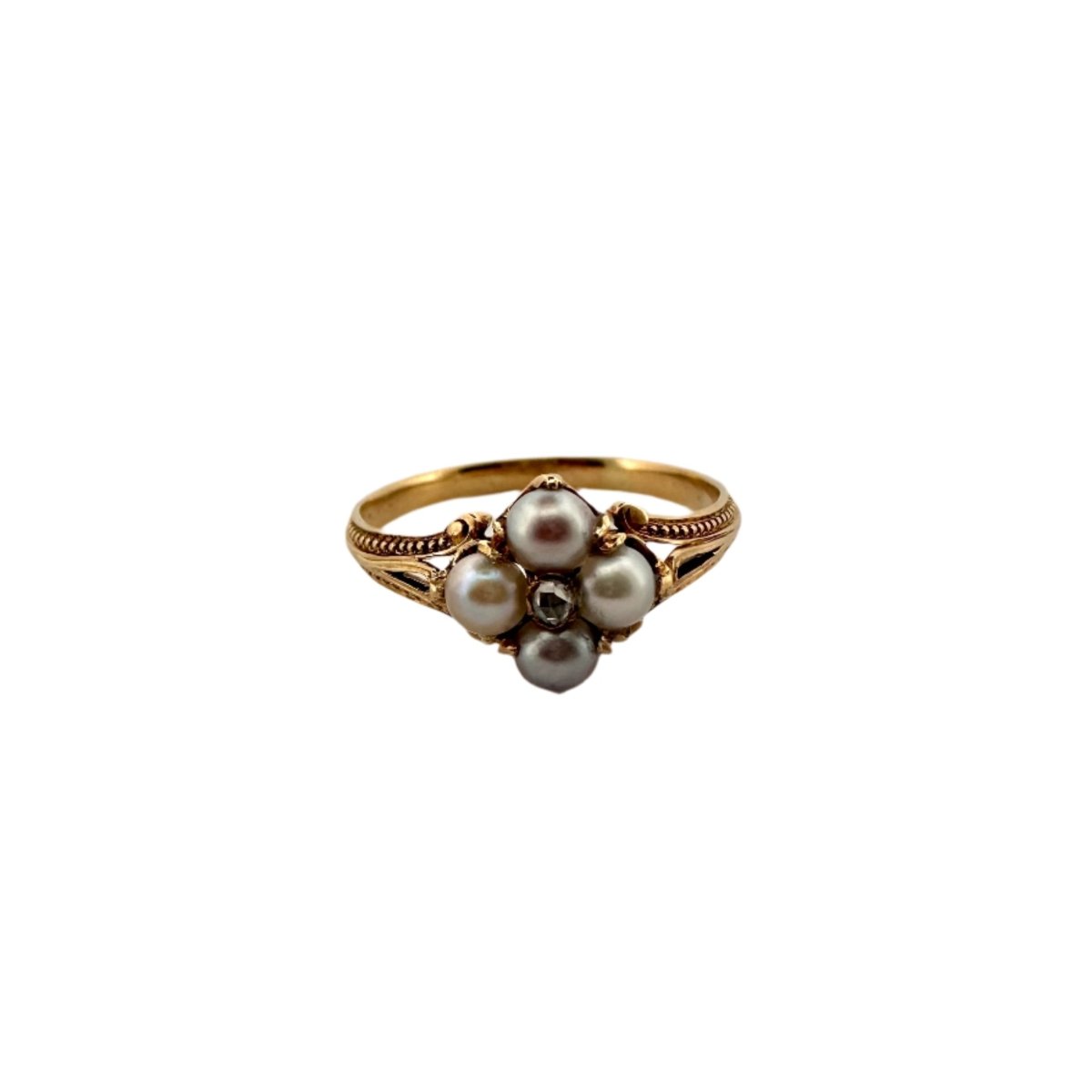 Bague en or jaune, perles et diamant - Castafiore